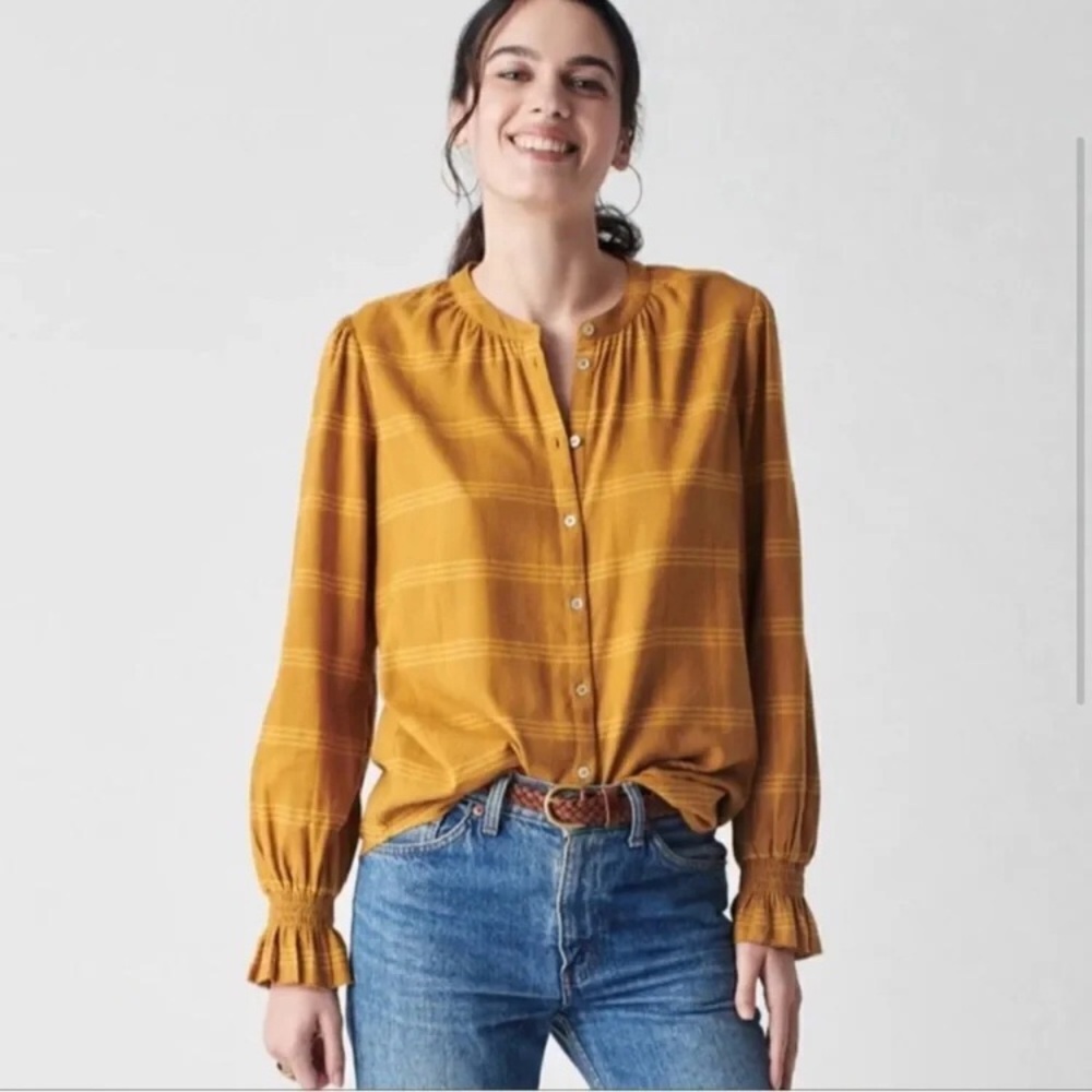 Faherty Mustard Yellow Flannel Button-Front Long Sleeve Shirt Small